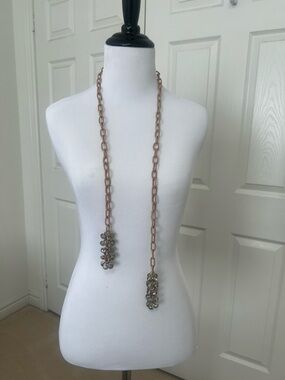 Rose Gold colour Chain Lariat Necklace with Crystal Tassels
